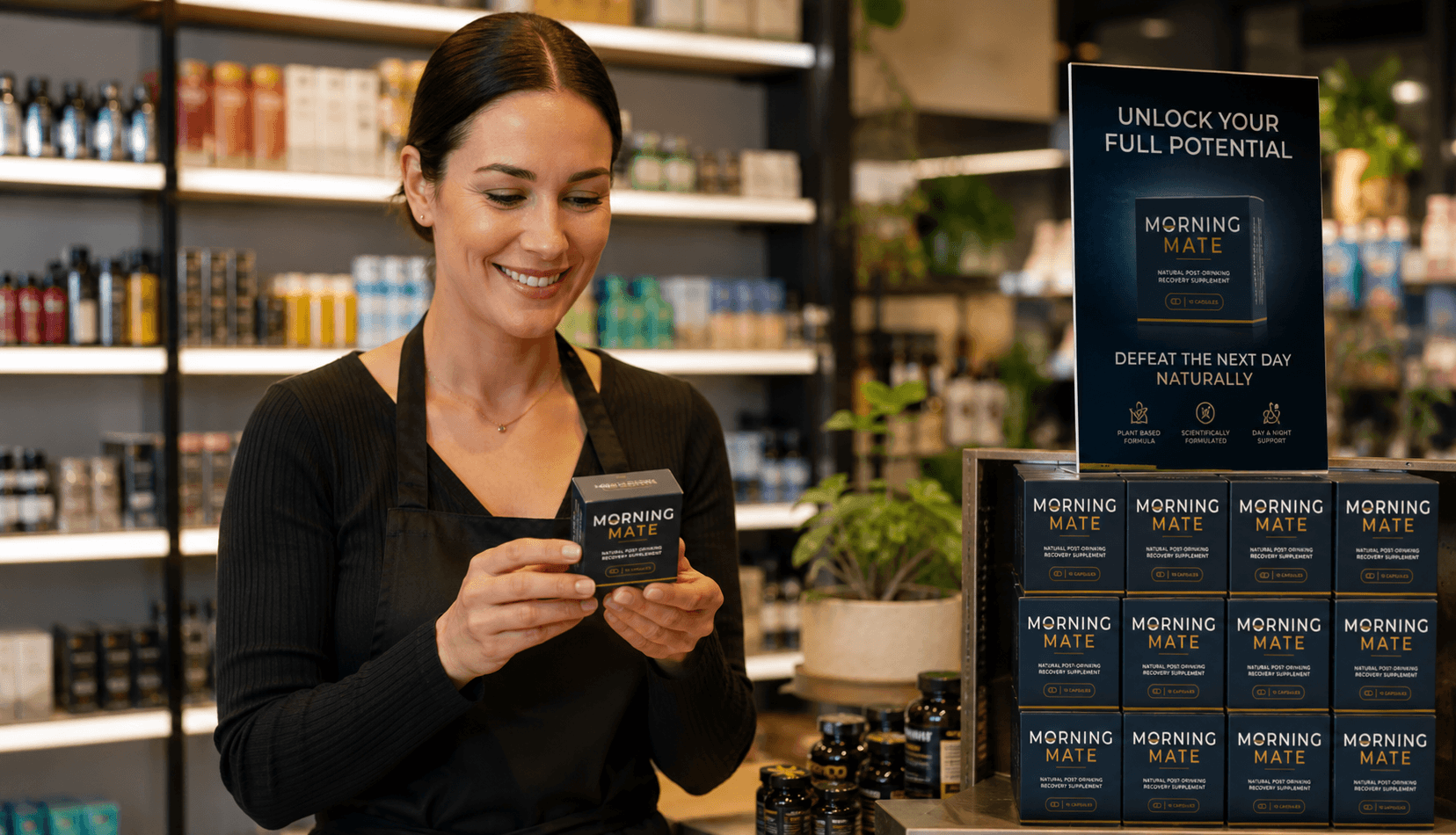 Morning Mate partner hero scene with the product presented in a premium hospitality setting